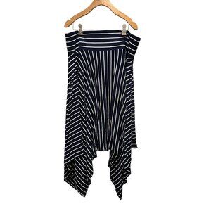 Cabi Striped Navy & White High-Low Hem Womens Skirt XL